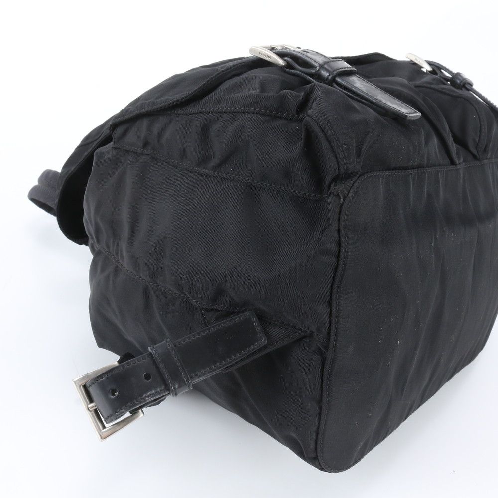 Prada Tessuto Nylon Triangle Logo Leather Backpack Black — view 6