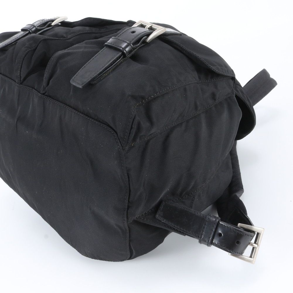 Prada Tessuto Nylon Triangle Logo Leather Backpack Black — view 4