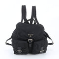 Prada Tessuto Nylon Triangle Logo Leather Backpack Black