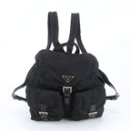 Prada Tessuto Nylon Triangle Logo Leather Backpack Black