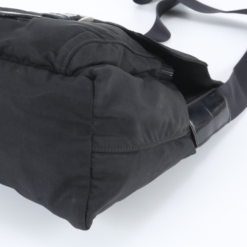 Prada Tessuto Nylon Triangle Logo Leather Shoulder Bag Crossbody Messenger — view 4