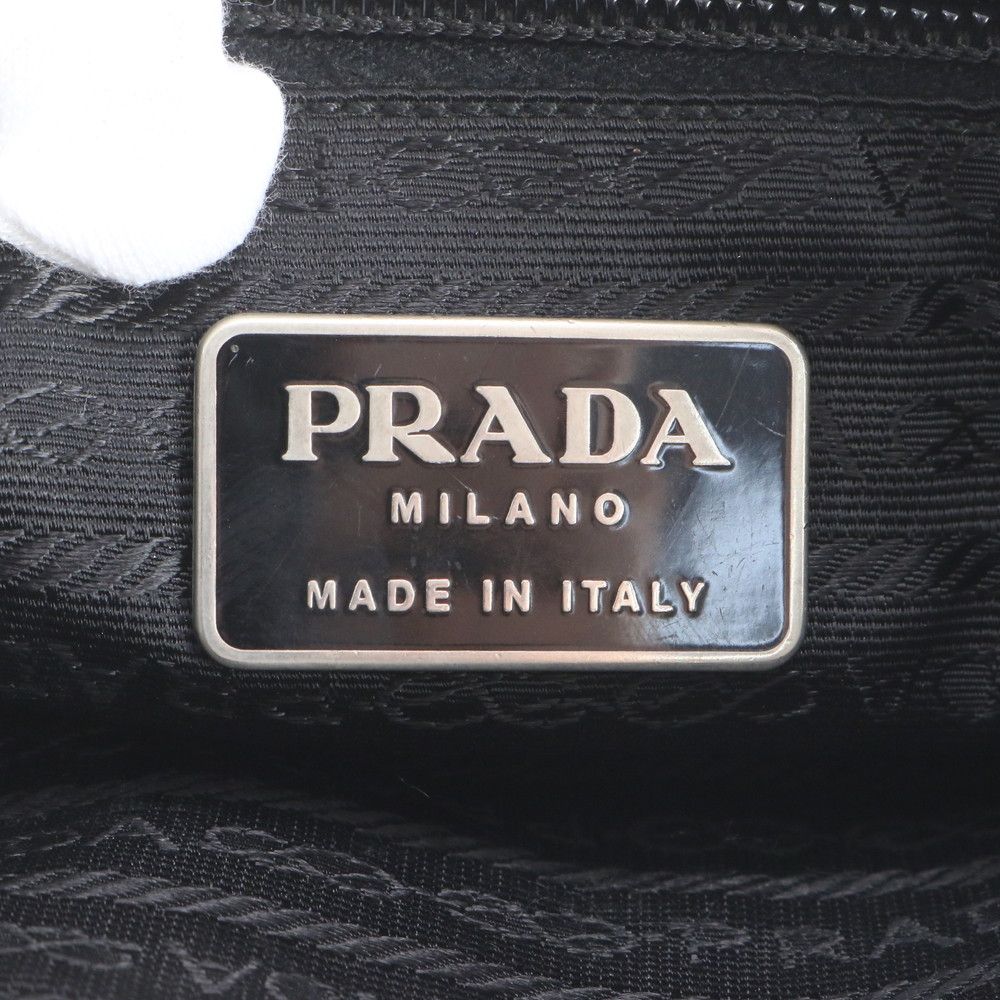 Prada Tessuto Nylon Triangle Logo Leather Shoulder Bag Crossbody Messenger — view 8