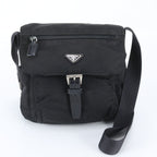Prada Tessuto Nylon Triangle Logo Leather Shoulder Bag Crossbody Messenger