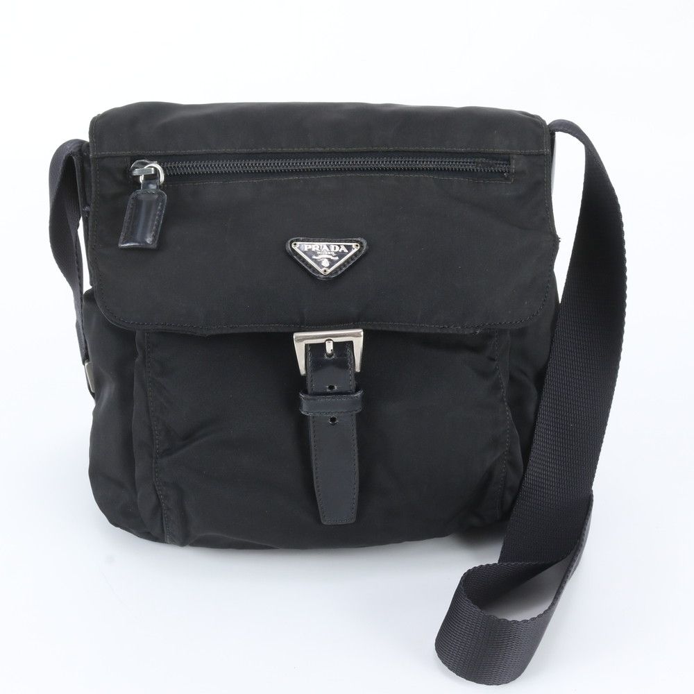Prada Tessuto Nylon Triangle Logo Leather Shoulder Bag Crossbody Messenger