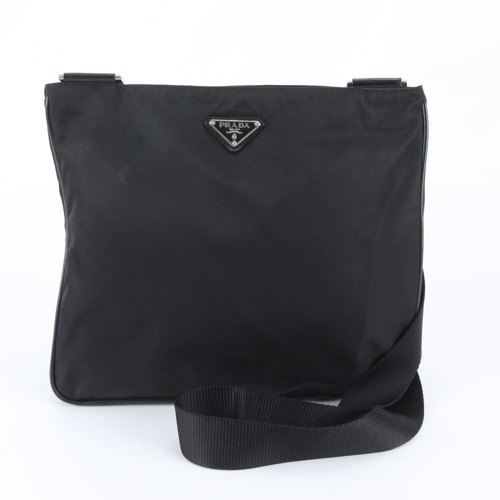 Prada Tessuto Nylon Triangle Logo Leather Shoulder Bag Crossbody Messenger