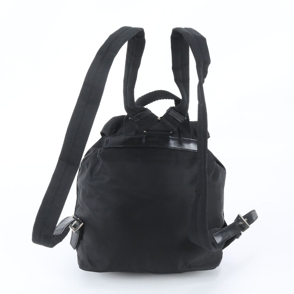 Prada Tessuto Nylon Triangle Logo Leather Backpack Black — view 3