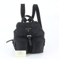 Prada Tessuto Nylon Triangle Logo Leather Backpack Black