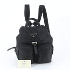 Prada Tessuto Nylon Triangle Logo Leather Backpack Black