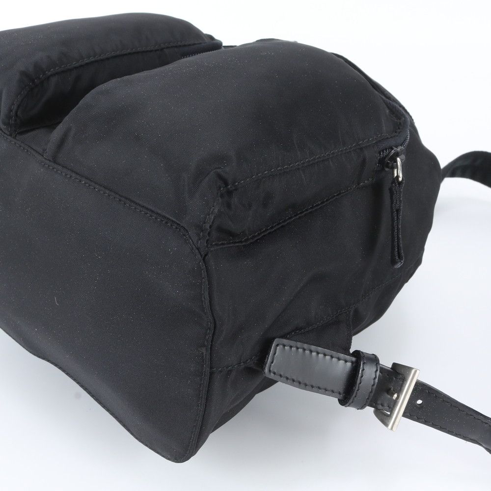 Prada Tessuto Nylon Triangle Logo Leather Backpack Black — view 4