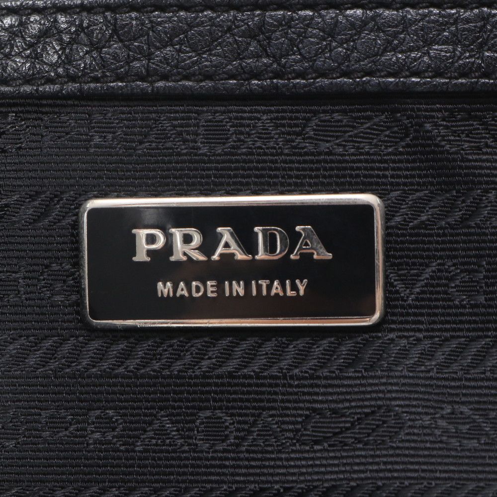 Prada Tessuto Nylon Triangle Logo Leather Handbag Tote Black — view 8