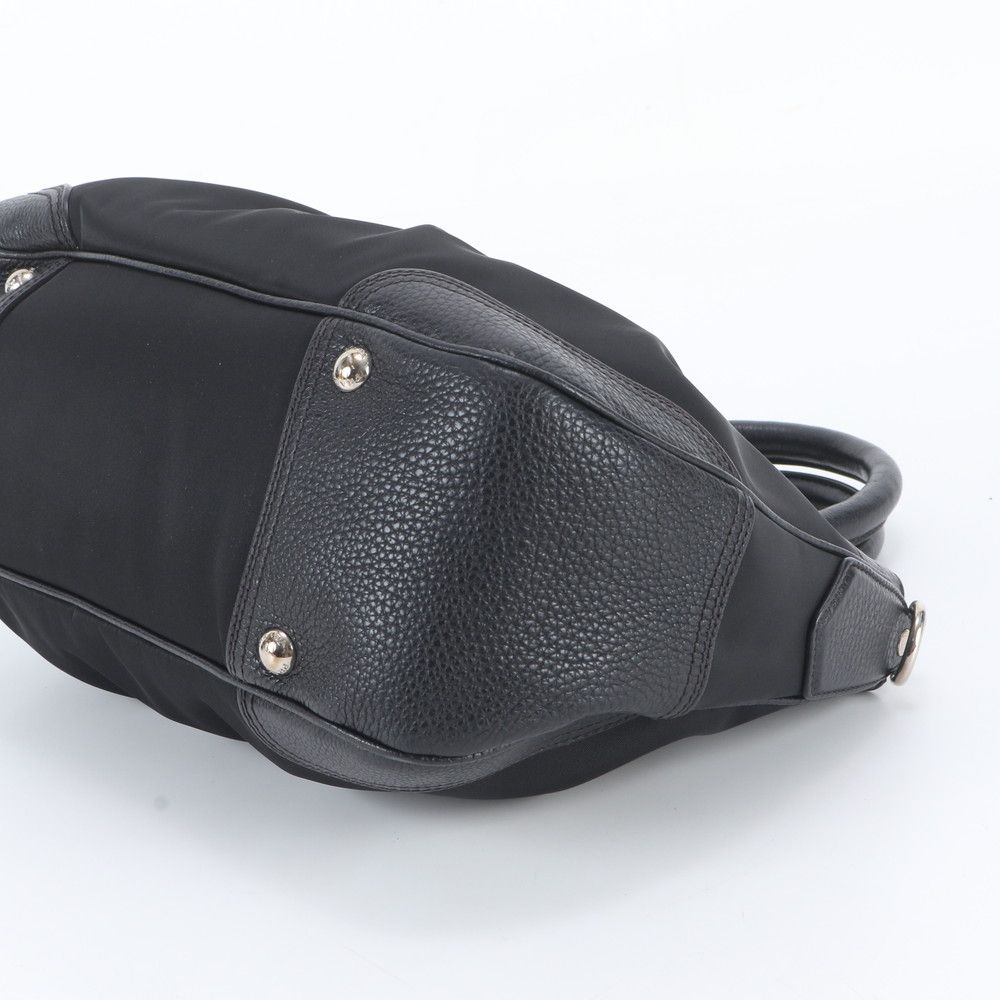 Prada Tessuto Nylon Triangle Logo Leather Handbag Tote Black — view 4