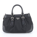 Prada Tessuto Nylon Triangle Logo Leather Handbag Tote Black