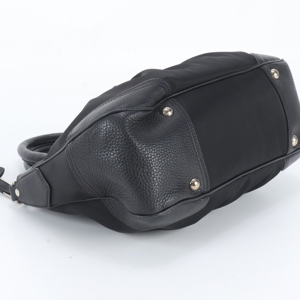 Prada Tessuto Nylon Triangle Logo Leather Handbag Tote Black — view 5