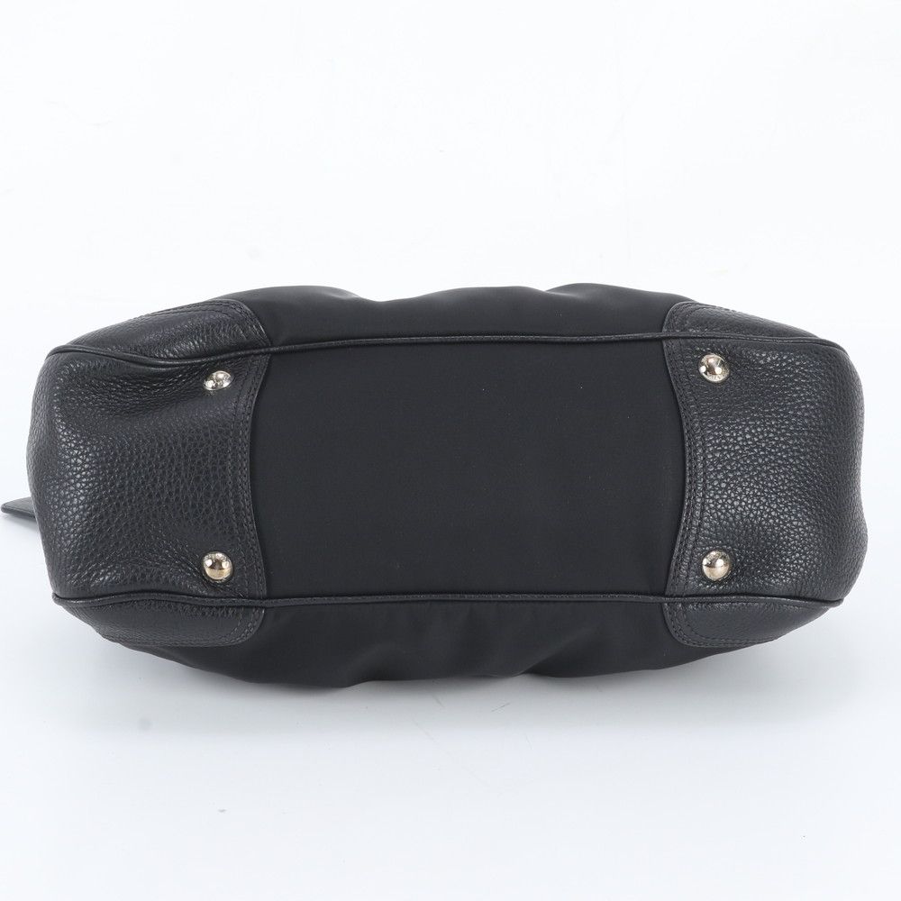 Prada Tessuto Nylon Triangle Logo Leather Handbag Tote Black — view 6