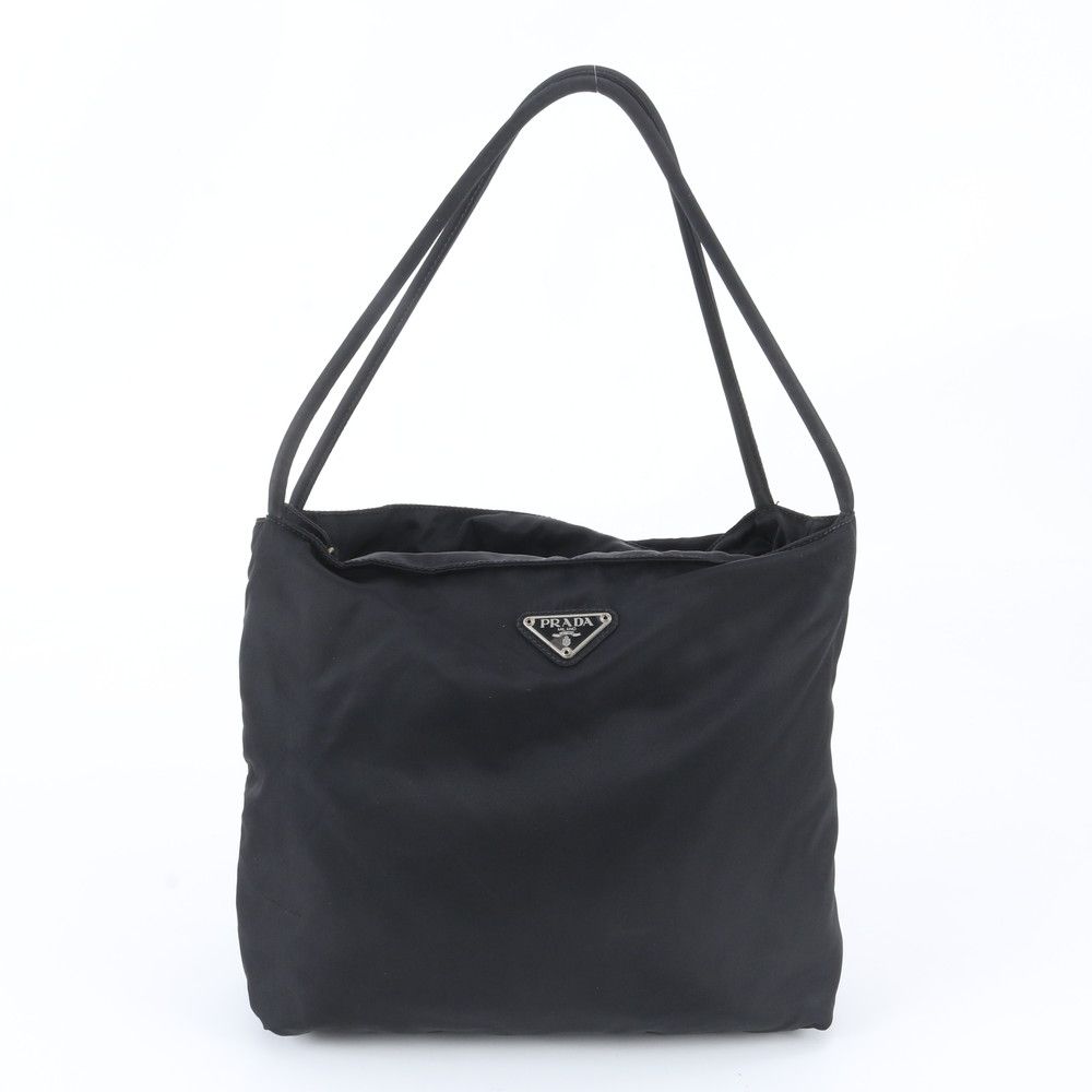 Prada Tessuto Nylon Triangle Logo Tote Bag Shoulder Hand Black