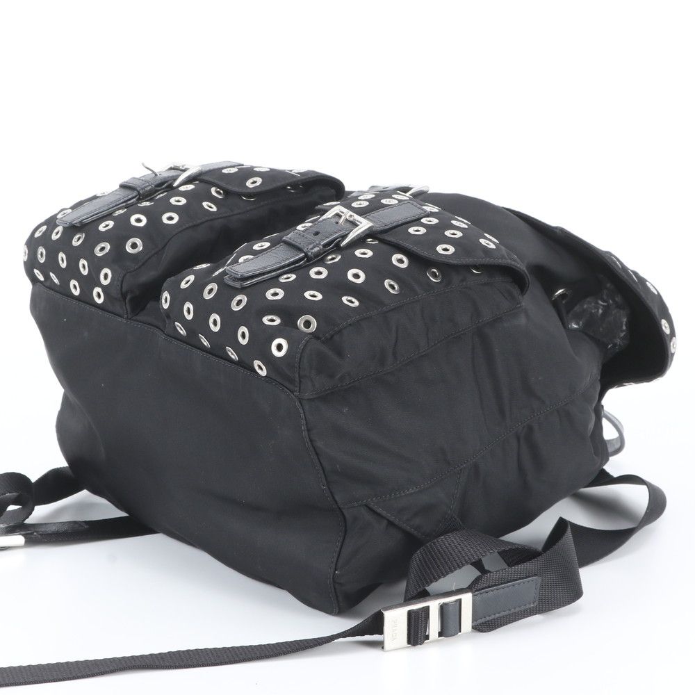 Prada Tessuto Nylon Perforated Leather Backpack Black — view 4