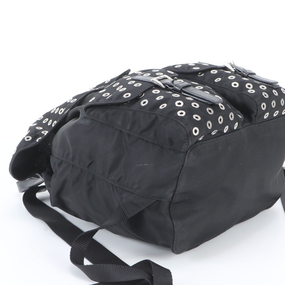 Prada Tessuto Nylon Perforated Leather Backpack Black — view 5