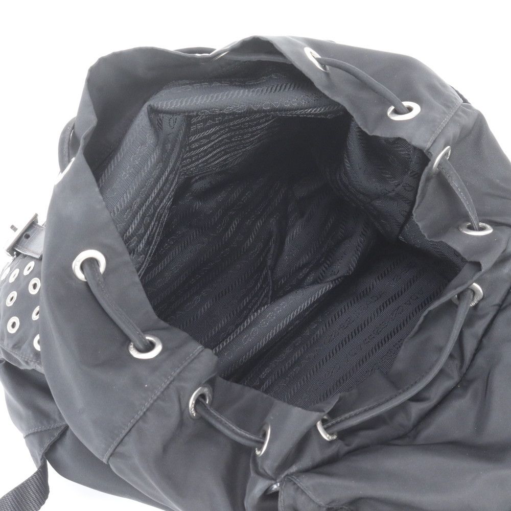 Prada Tessuto Nylon Perforated Leather Backpack Black — view 7