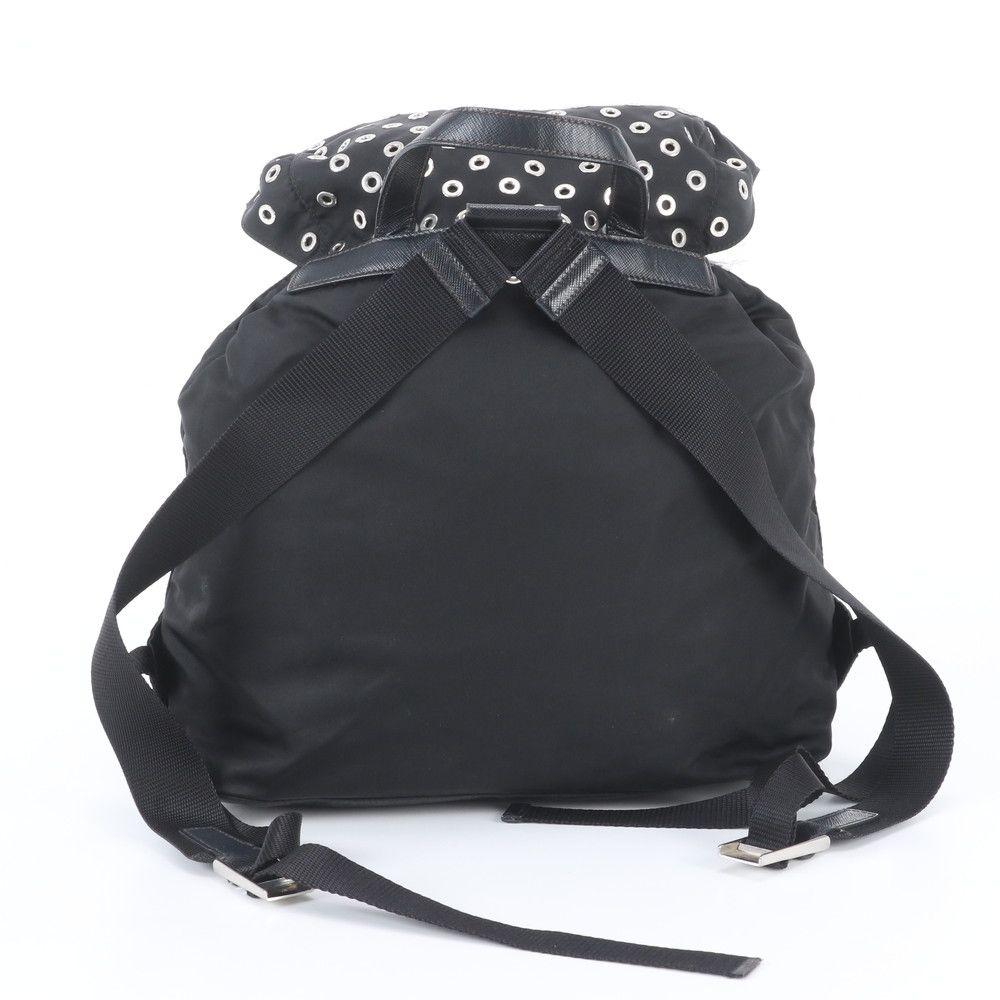 Prada Tessuto Nylon Perforated Leather Backpack Black — view 3