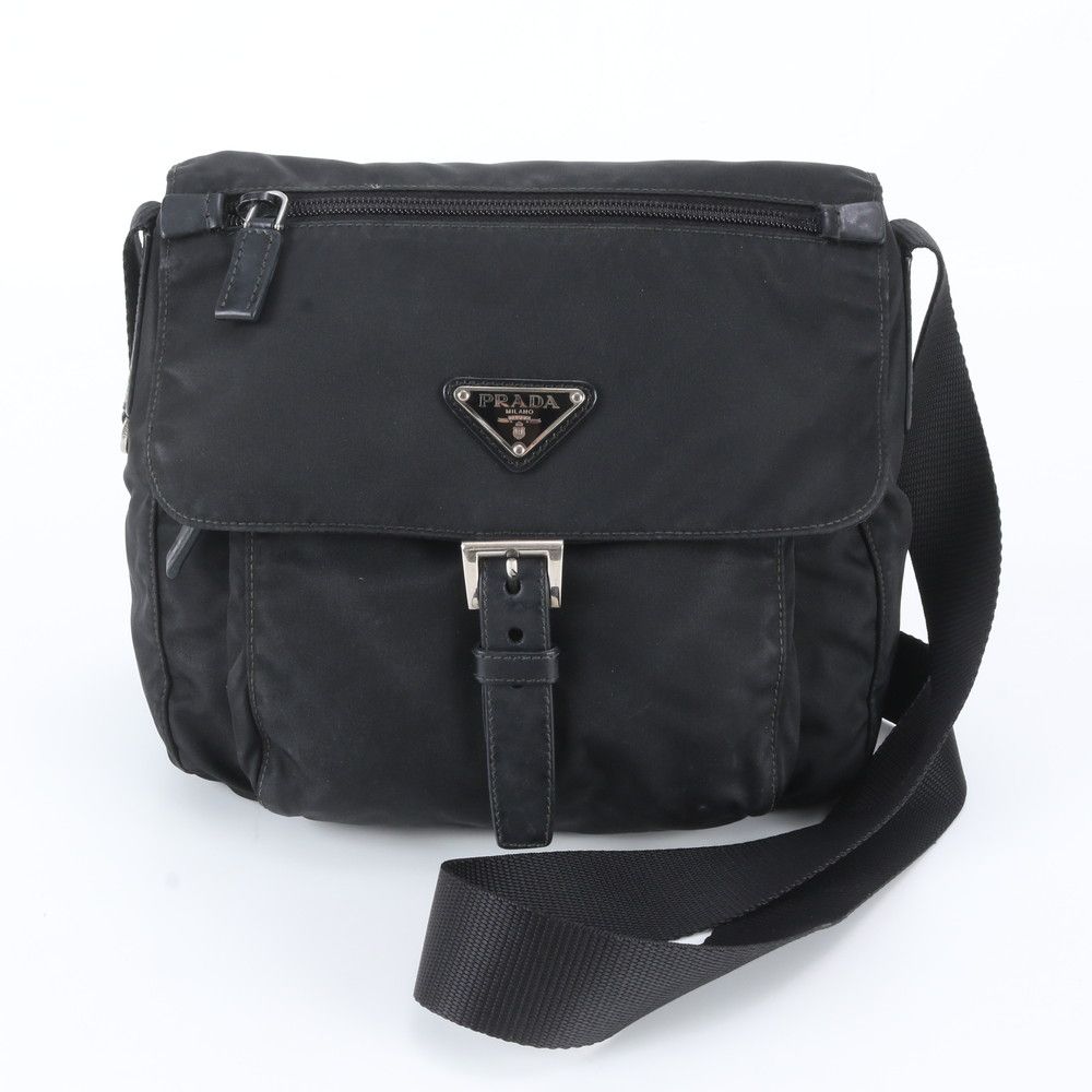 Prada Tessuto Nylon Triangle Logo Leather Shoulder Bag Crossbody Messenger