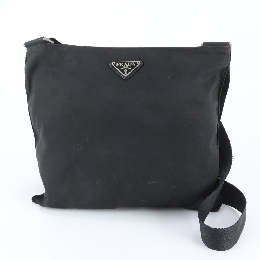 Prada Tessuto Nylon Triangle Logo Leather Shoulder Bag Crossbody Messenger