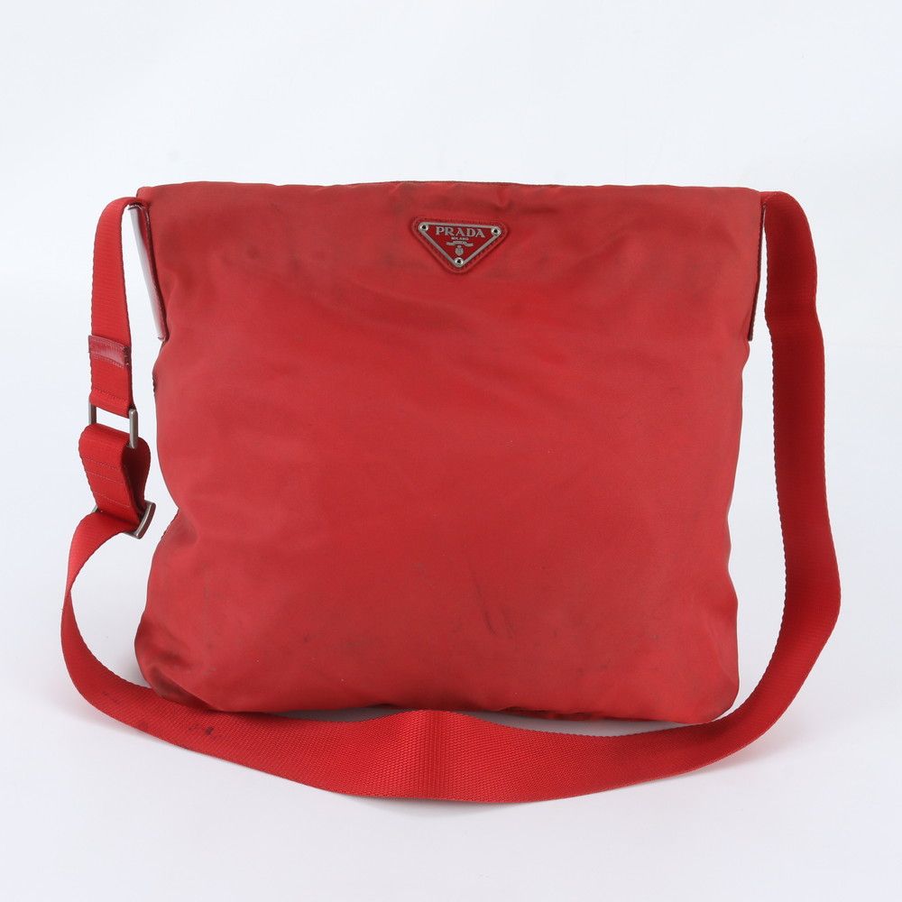 Prada Tessuto Nylon Triangle Logo Leather Shoulder Bag Crossbody Messenger