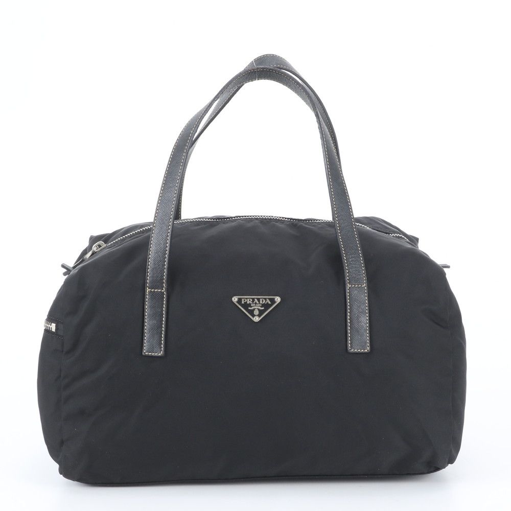 Prada Tessuto Nylon Saffiano Leather Tote Shoulder Hand Bag