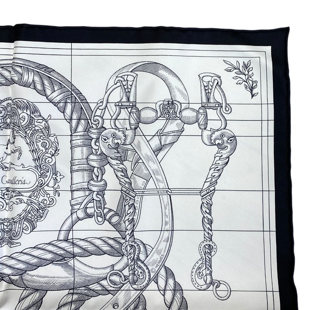 Hermes Della Alleria Kavaleria Scarf Carre 45 Gavroche 25 Silk Black White — view 2