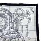 Hermes Della Alleria Kavaleria Scarf Carre 45 Gavroche 25 Silk Black White — view 2