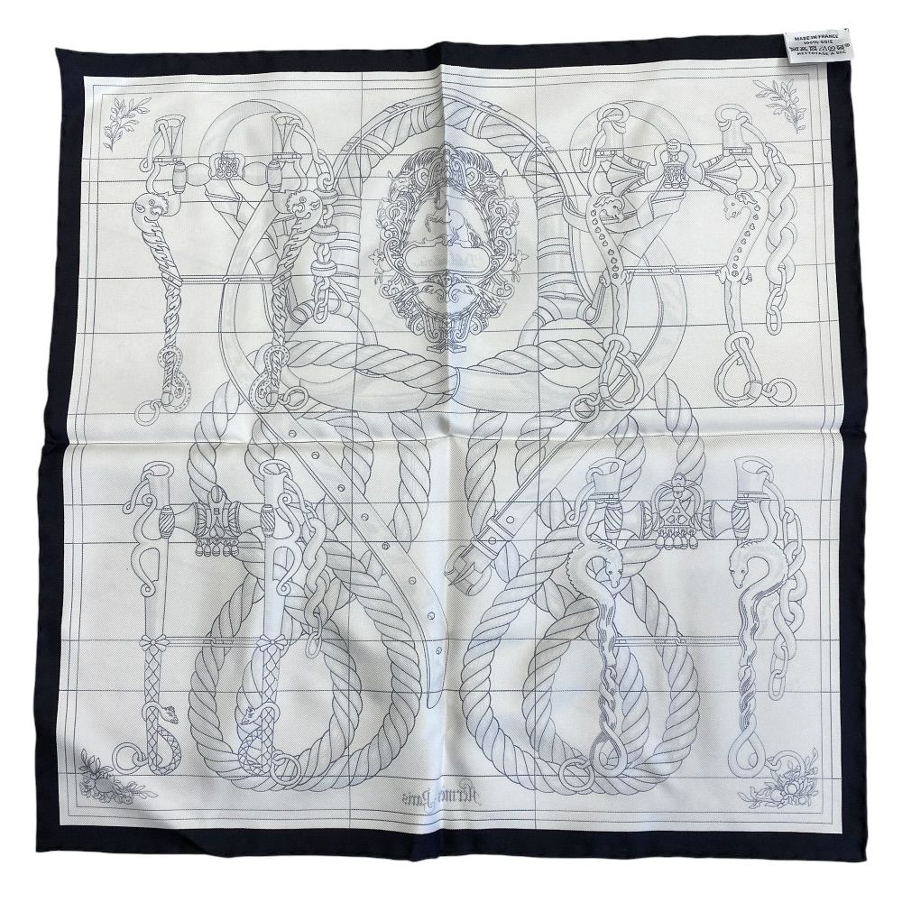 Hermes Della Alleria Kavaleria Scarf Carre 45 Gavroche 25 Silk Black White — view 6