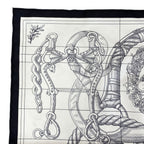 Hermes Della Alleria Kavaleria Scarf Carre 45 Gavroche 25 Silk Black White — view 4