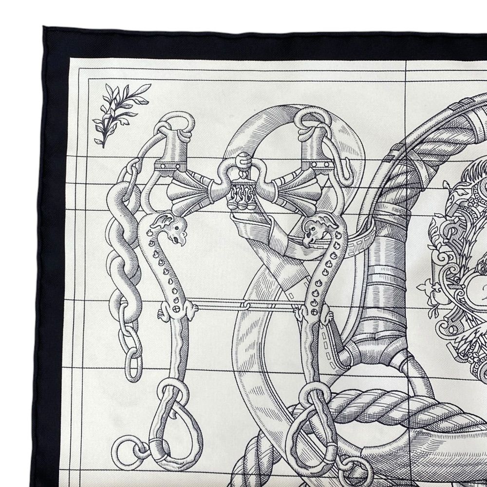 Hermes Della Alleria Kavaleria Scarf Carre 45 Gavroche 25 Silk Black White — view 4