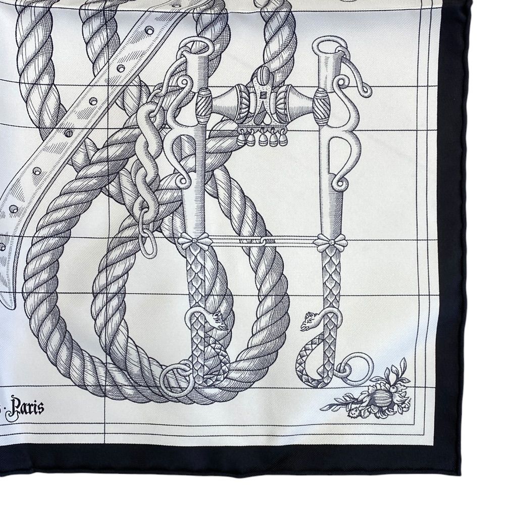 Hermes Della Alleria Kavaleria Scarf Carre 45 Gavroche 25 Silk Black White — view 3