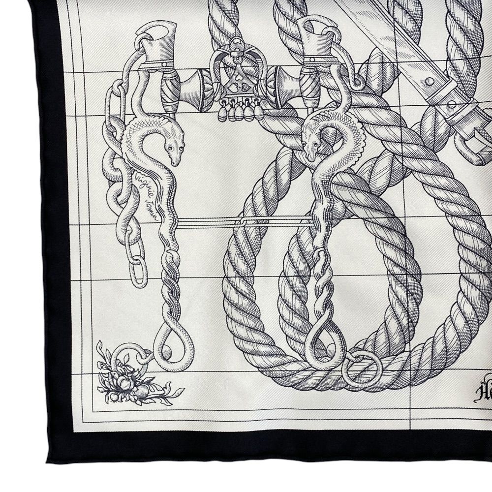 Hermes Della Alleria Kavaleria Scarf Carre 45 Gavroche 25 Silk Black White — view 5