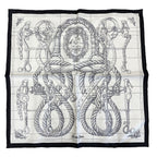 Hermes Della Alleria Kavaleria Scarf Carre 45 Gavroche 25 Silk Black White
