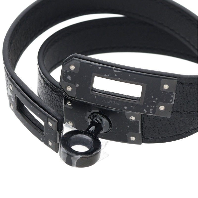 Hermes Kelly Double Tour Monochrome So Black Chevre Siamese Leather Bracelet T4 — view 3
