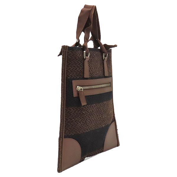 Prada Handbag Triangle Logo Tweed Marrone Silver Brown Black Border Mini Tote Bag — view 2