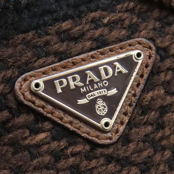 Prada Handbag Triangle Logo Tweed Marrone Silver Brown Black Border Mini Tote Bag — view 7