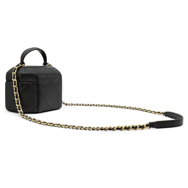 Chanel Shoulder Bag Quilted Small Vanity Leather Black Gold CC Logo Chain — view 2