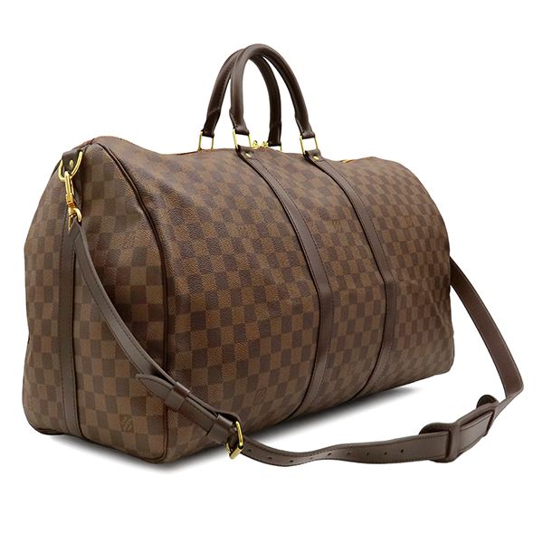 Louis Vuitton Boston Bag Keepall Bandouliere 55 Damier Canvas Ebene Gold Brown — view 2