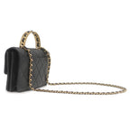 Chanel 2-Way Bag Quilted Top Handle Leather Black Gold CC Logo — view 2
