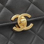 Chanel 2-Way Bag Quilted Top Handle Leather Black Gold CC Logo — view 7