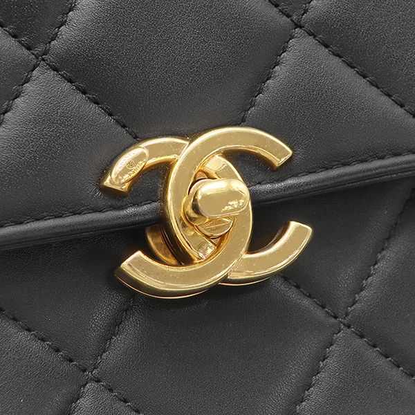 Chanel 2-Way Bag Quilted Top Handle Leather Black Gold CC Logo — view 7