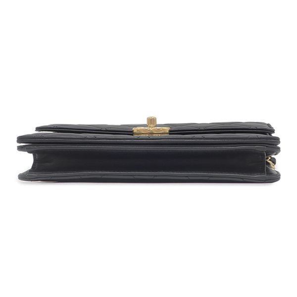 Chanel 2-Way Bag Quilted Top Handle Leather Black Gold CC Logo — view 3