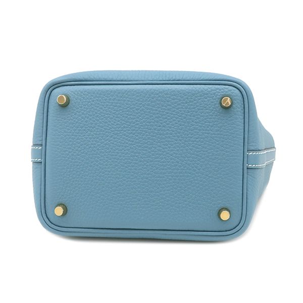 Hermes Handbag Picotin Lock 18 PM Taurillon Clemence New Blue Jean Gold New — view 4