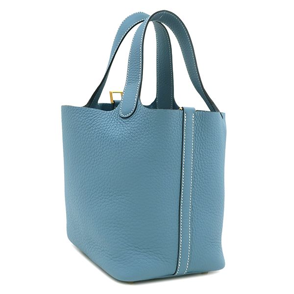 Hermes Handbag Picotin Lock 18 PM Taurillon Clemence New Blue Jean Gold New — view 3