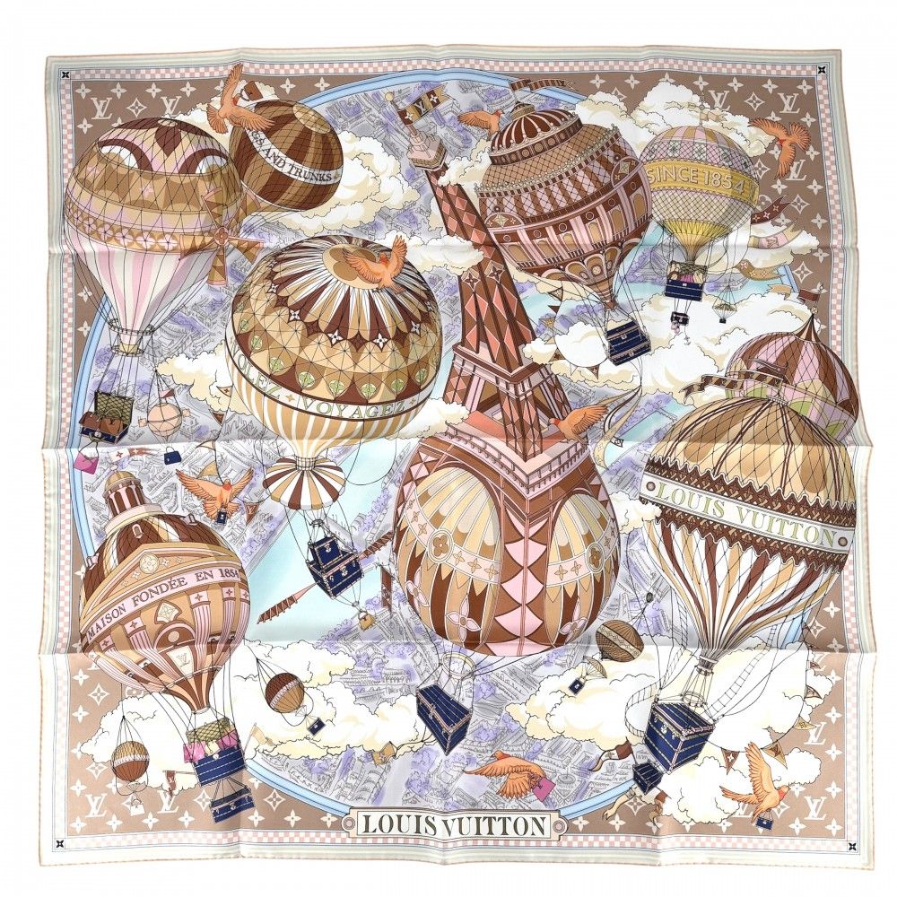 Louis Vuitton Big Scarf Carre 90 From the Cloud Large Silk Beige Multicolor