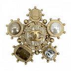 Chanel Big Brooch CC Logo Tweed Bijou Faux Pearl Rhinestone