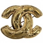 Chanel Brooch Quilted CC Logo Vintage Gold Plated