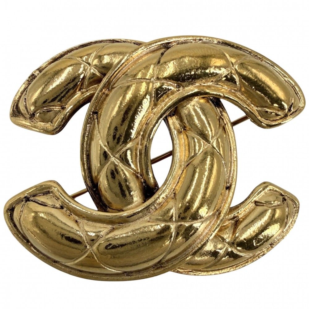 Chanel Brooch Quilted CC Logo Vintage Gold Plated